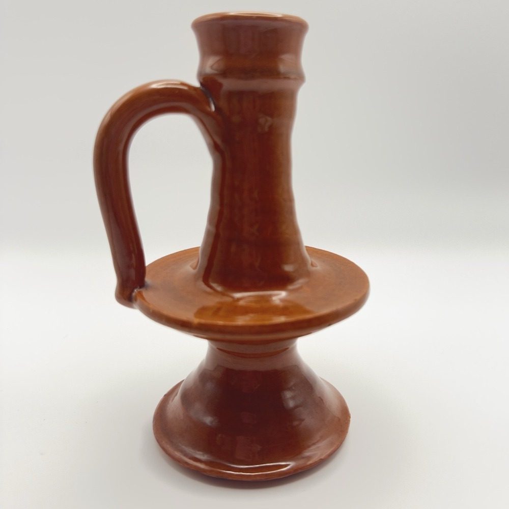 Vintage JAMESTOWN POTTERY Glazed Chamber Stick Festival Park VA Colonial Style